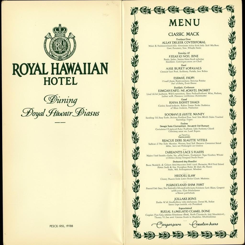 Hawaiian Vintage Menu from the Royal Hawaiian Hotel