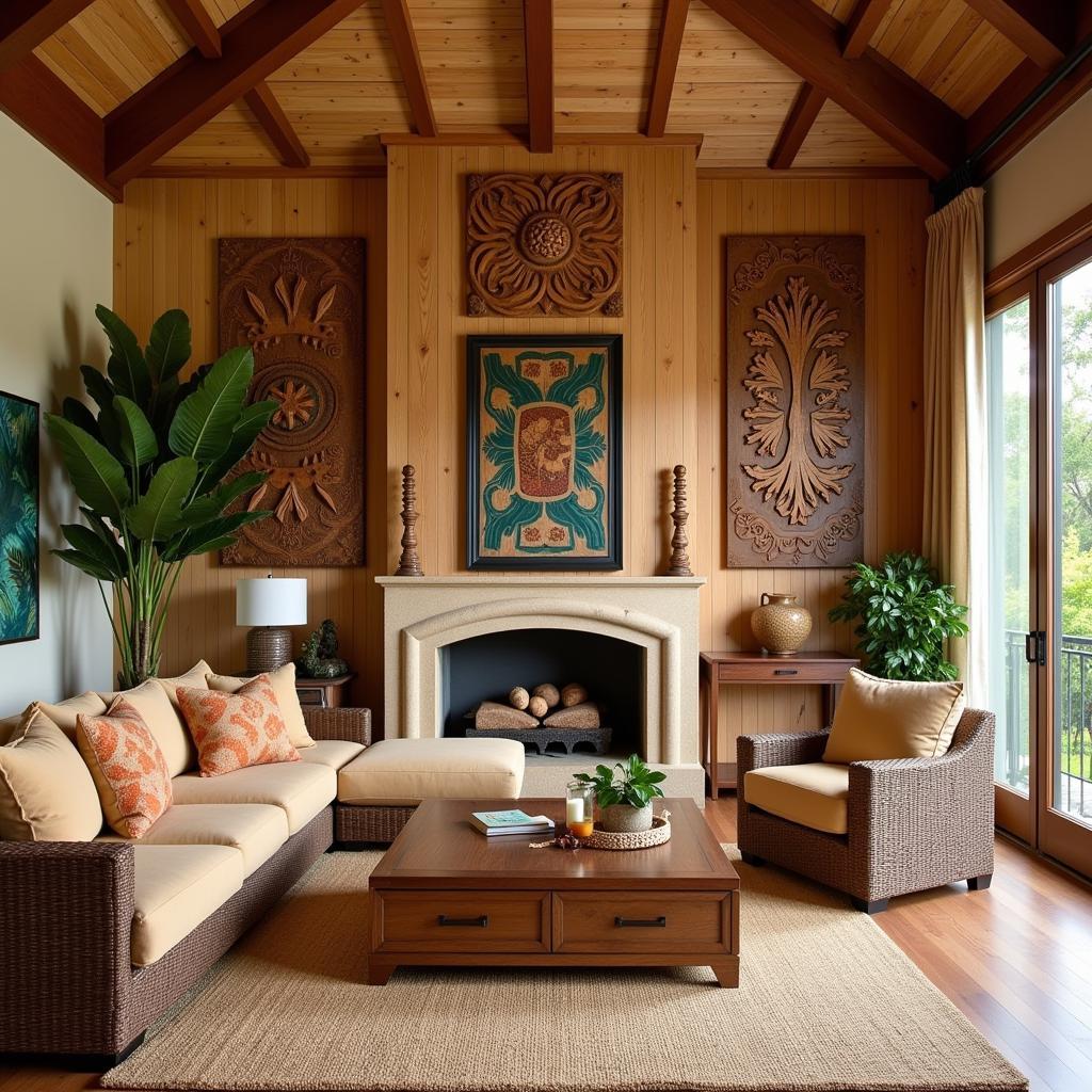 Hawaiian Wood Wall Art Display in a Living Room