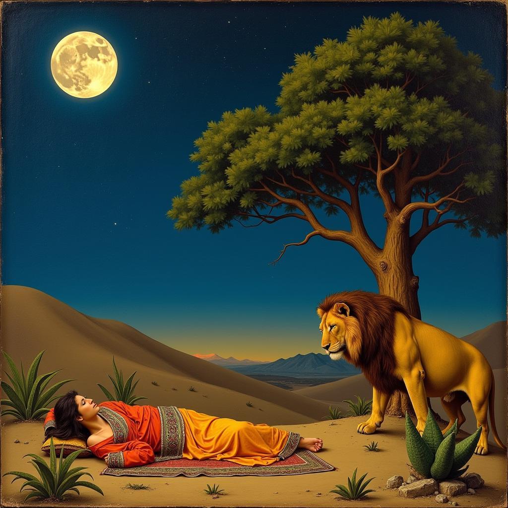 Henri Rousseau's The Sleeping Gypsy painting showcasing a dreamlike atmosphere