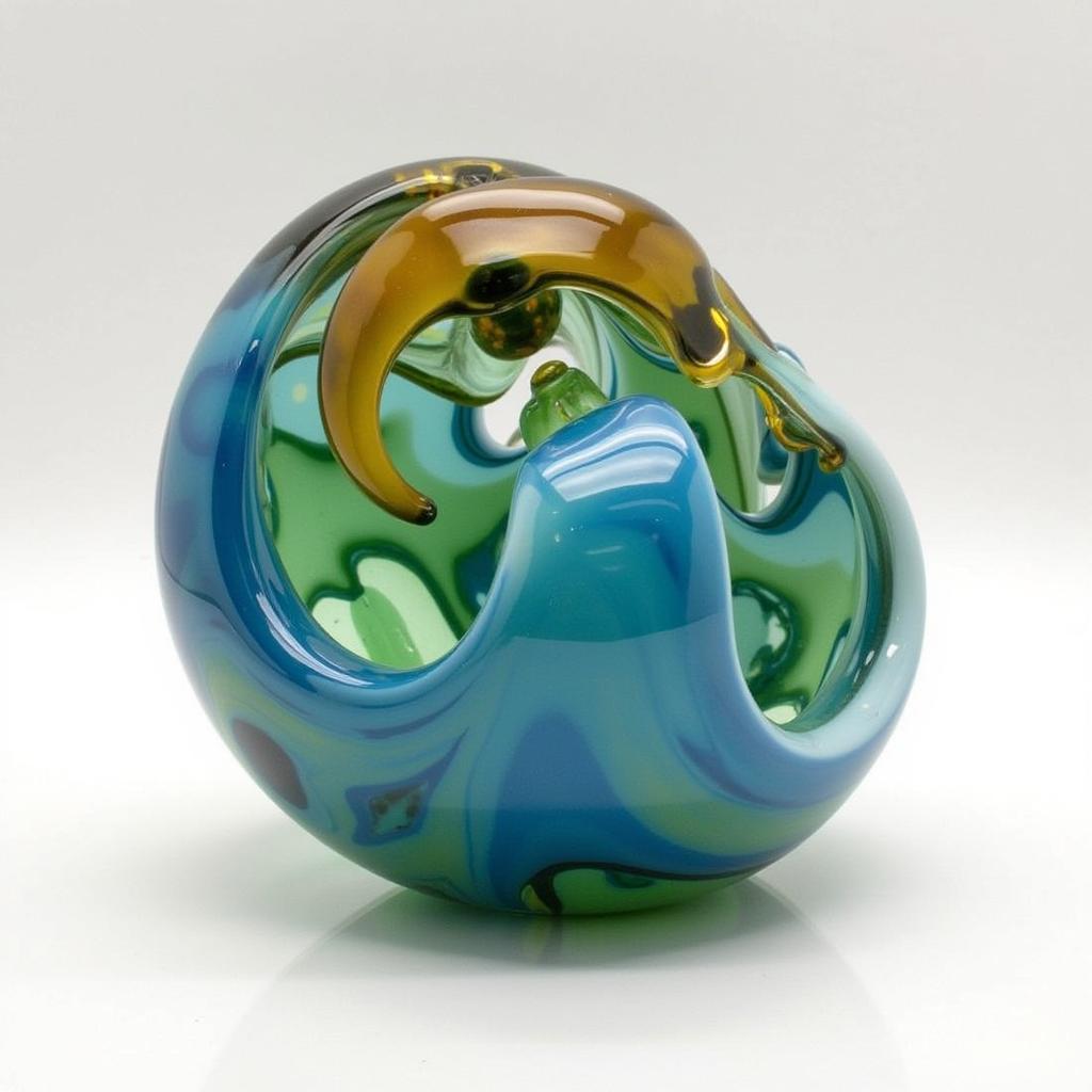 Abstract glass sculpture by Herb A Thomas, showcasing his mastery of glassblowing and color manipulation.