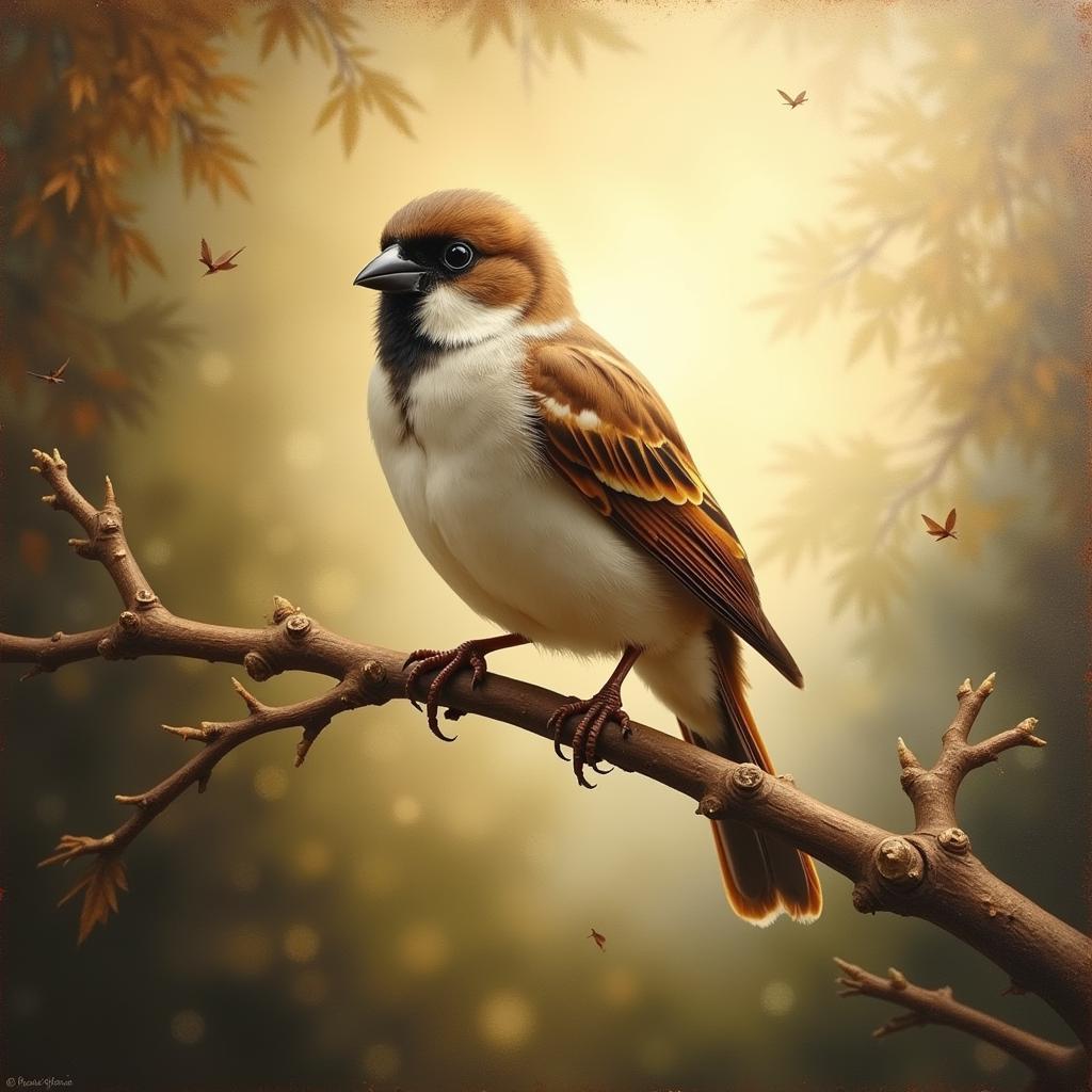 Traditional Painting of Sparrow with Divine Light