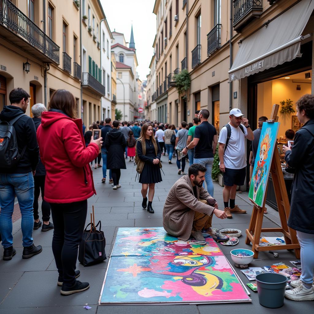 Street artists showcasing their work at the Hollywood Art Walk