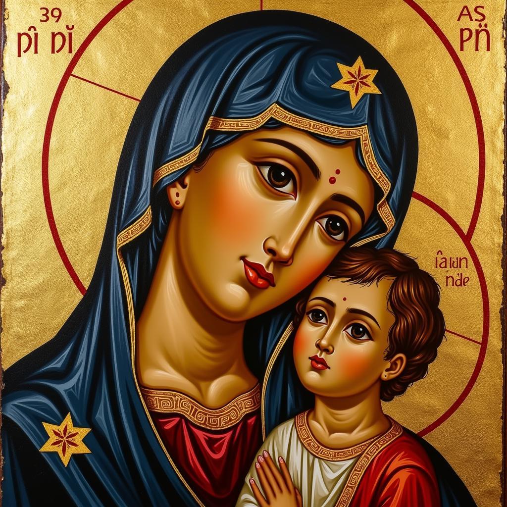 Religious Icon Painting - Mary and Jesus