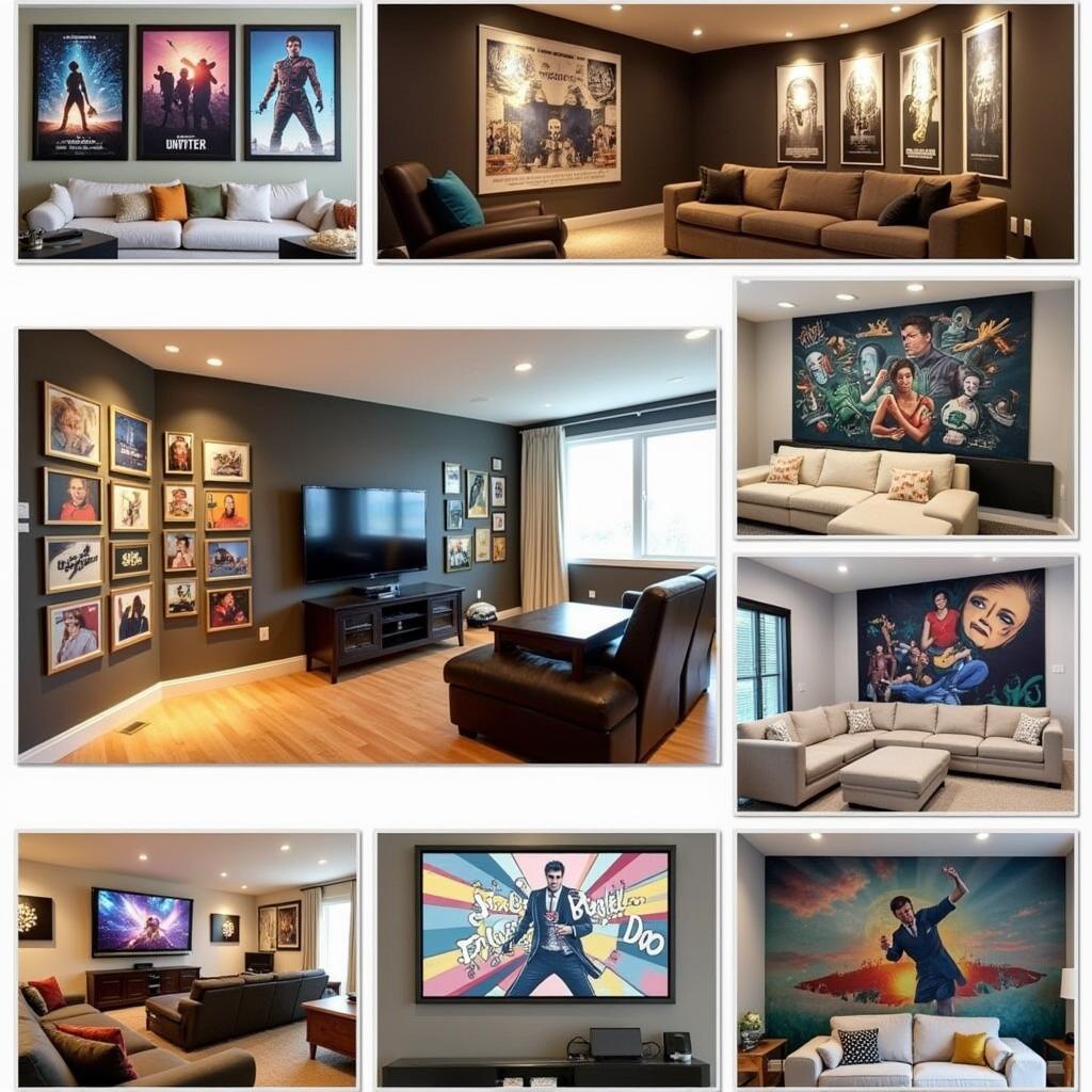 Home theater wall art ideas showcasing different styles and themes