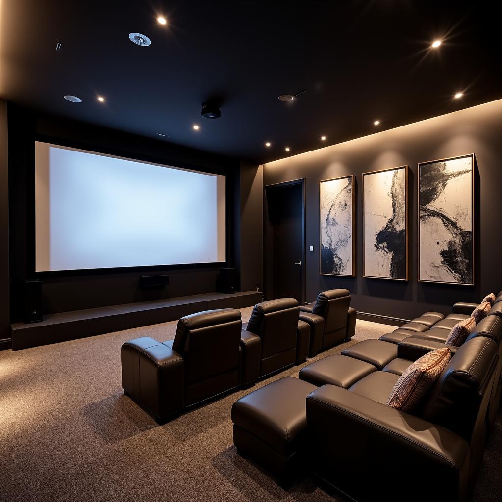 Modern Home Theater with Abstract Art