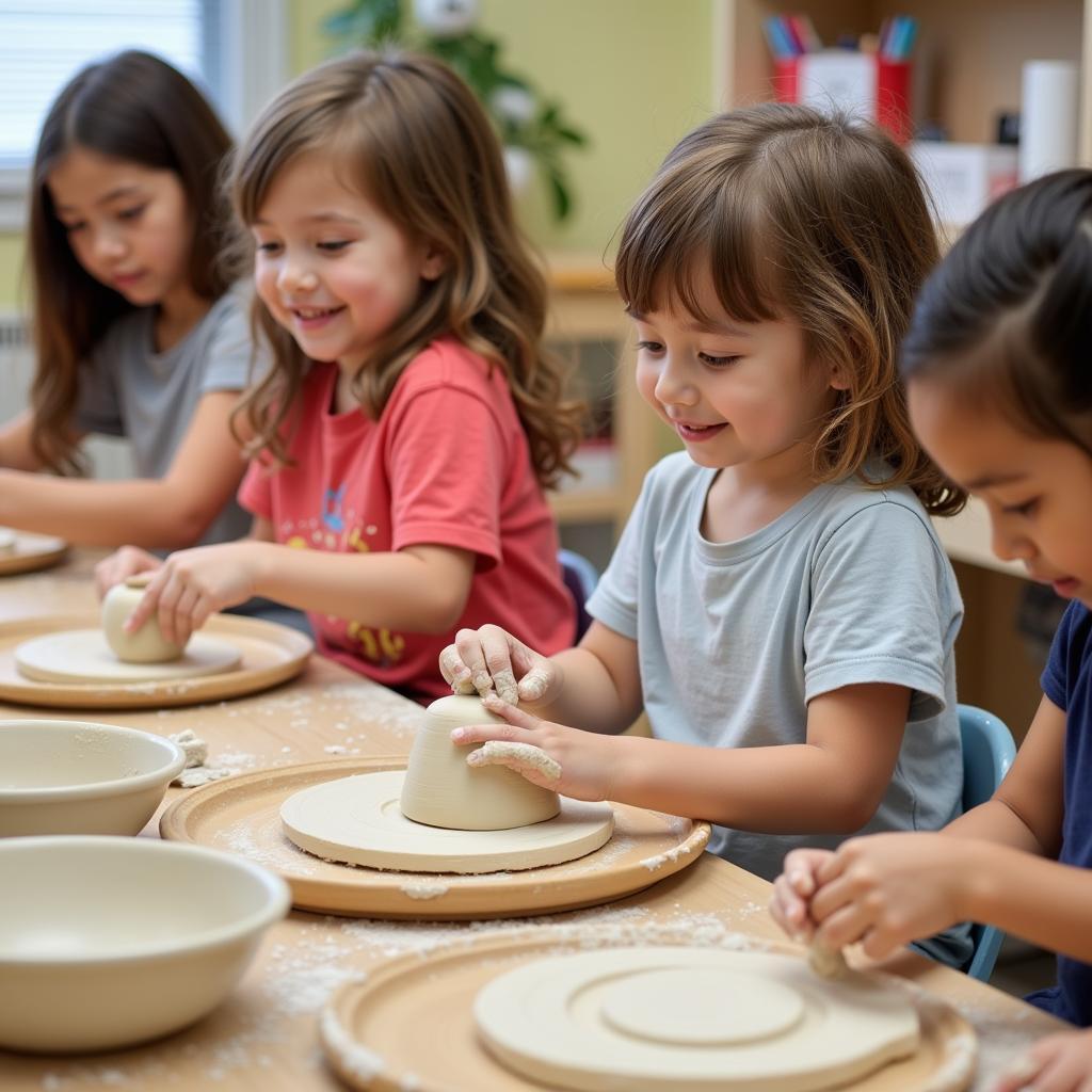 Children Working with Clay in a Ceramics Class in Honolulu