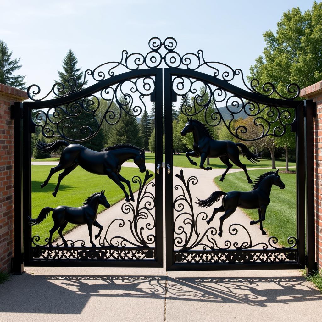 Elegant Horse Metal Art Gate Design