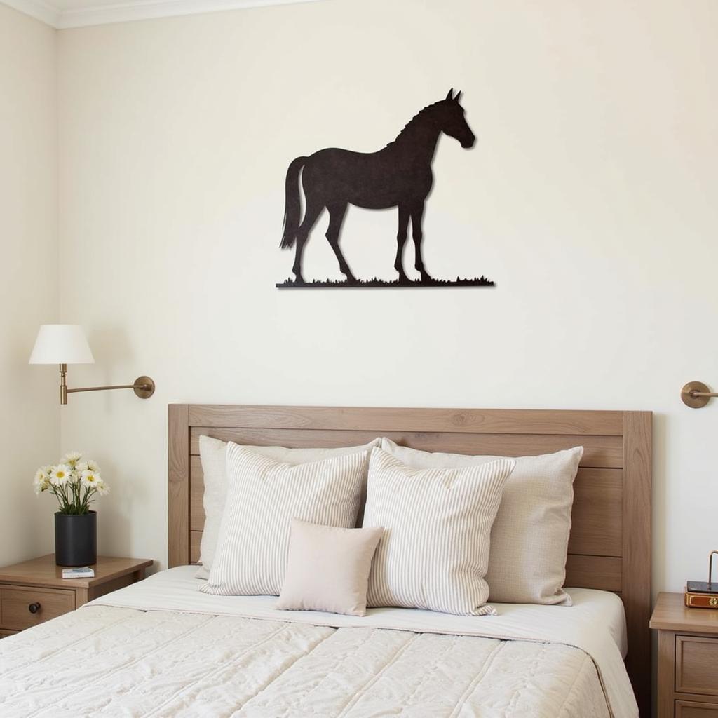 Metal Horse Wall Art in a Bedroom