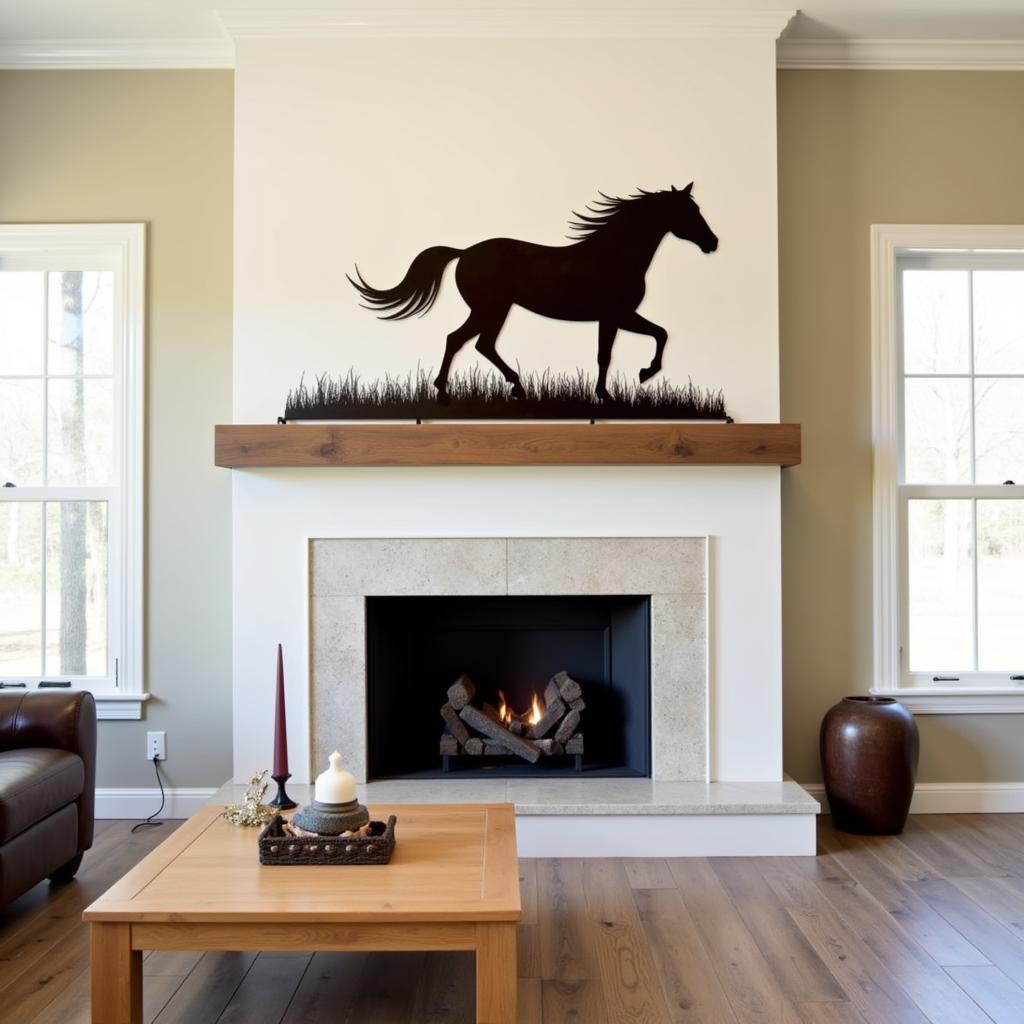 Metal Horse Wall Art in a Living Room