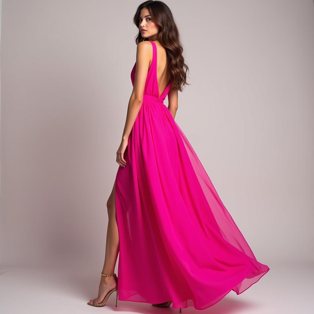 Hot Pink Fashion Photography: A Model in a Striking Hot Pink Dress