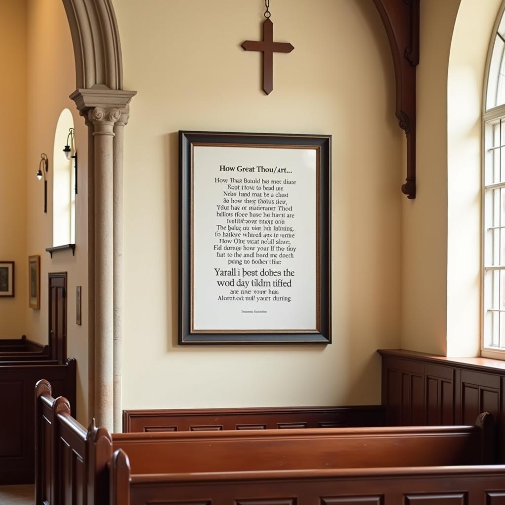 Framed Print of How Great Thou Art Lyrics in a Church Setting