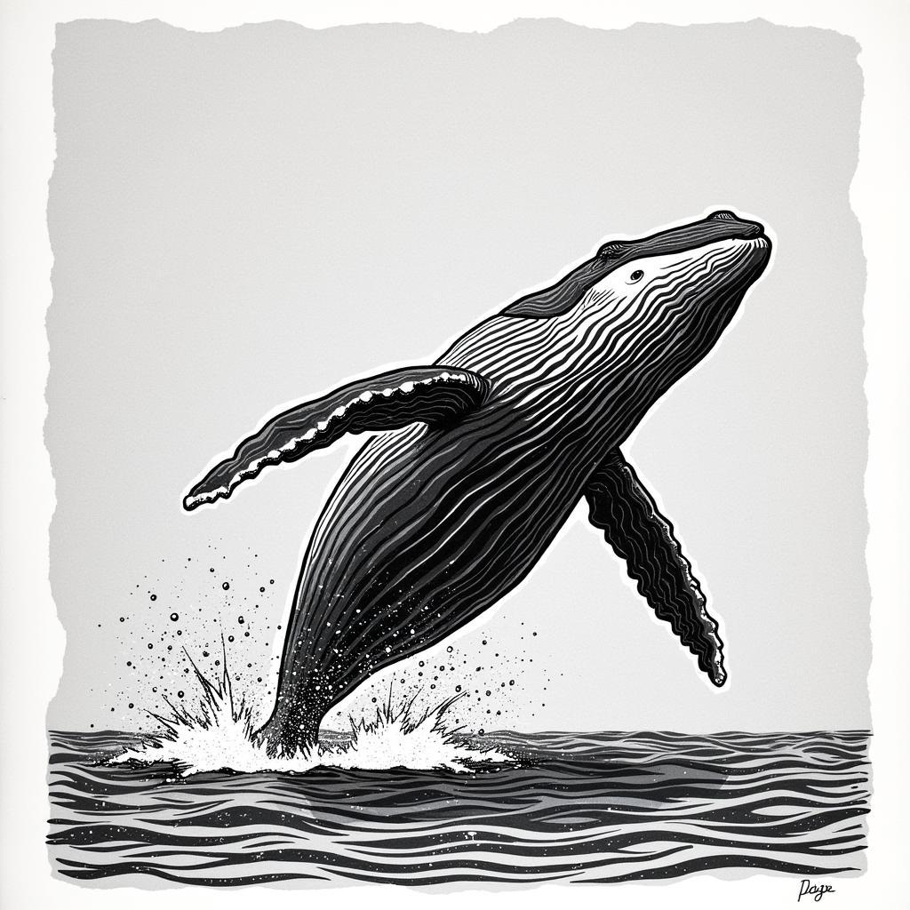 Humpback Whale Breaching Woodblock Print