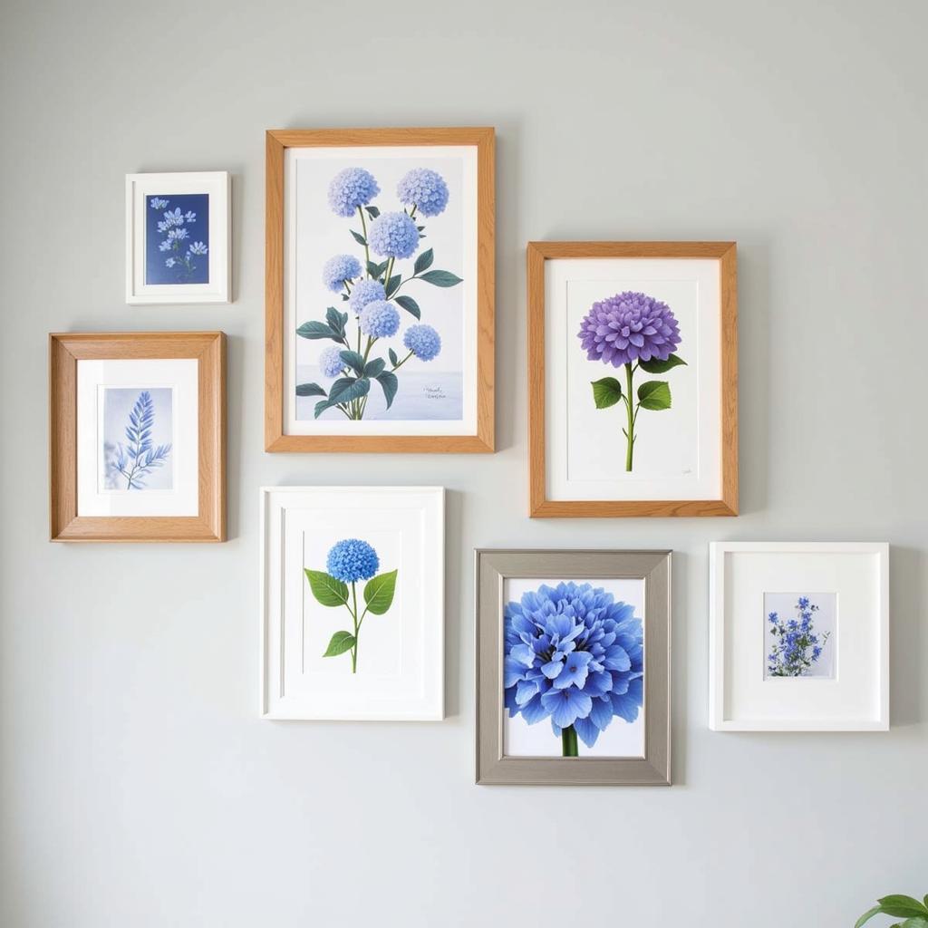 Hydrangea Gallery Wall with Mixed Frames and Styles