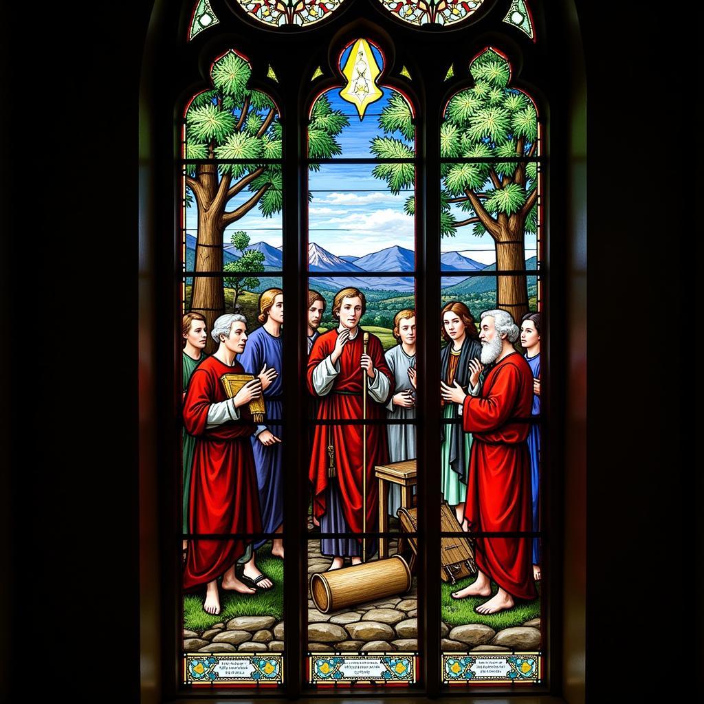 Stained Glass Window Depicting a Hymn Scene