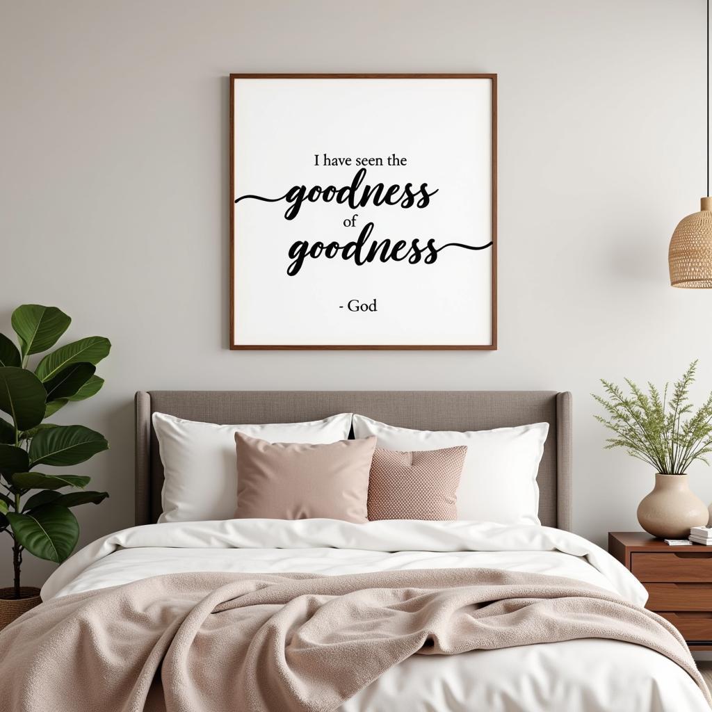 Serene Bedroom Decor with "I Have Seen the Goodness of God" Wall Art