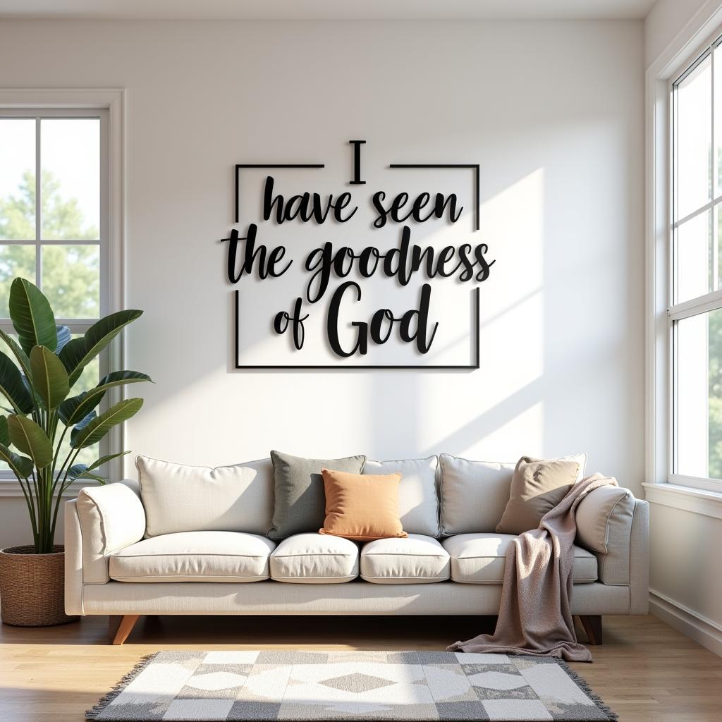 Modern Living Room Decor with "I Have Seen the Goodness of God" Wall Art