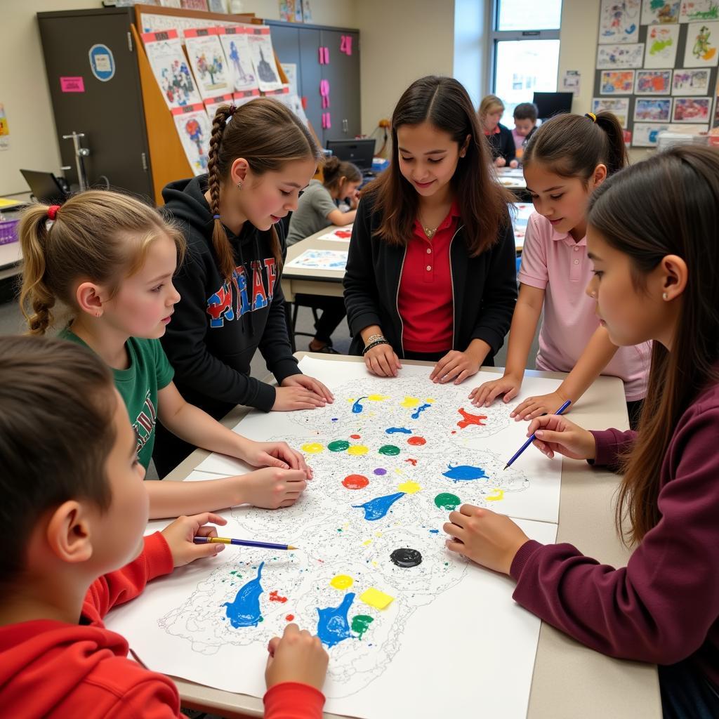 Students with special needs collaborating on an art project in an inclusive classroom.