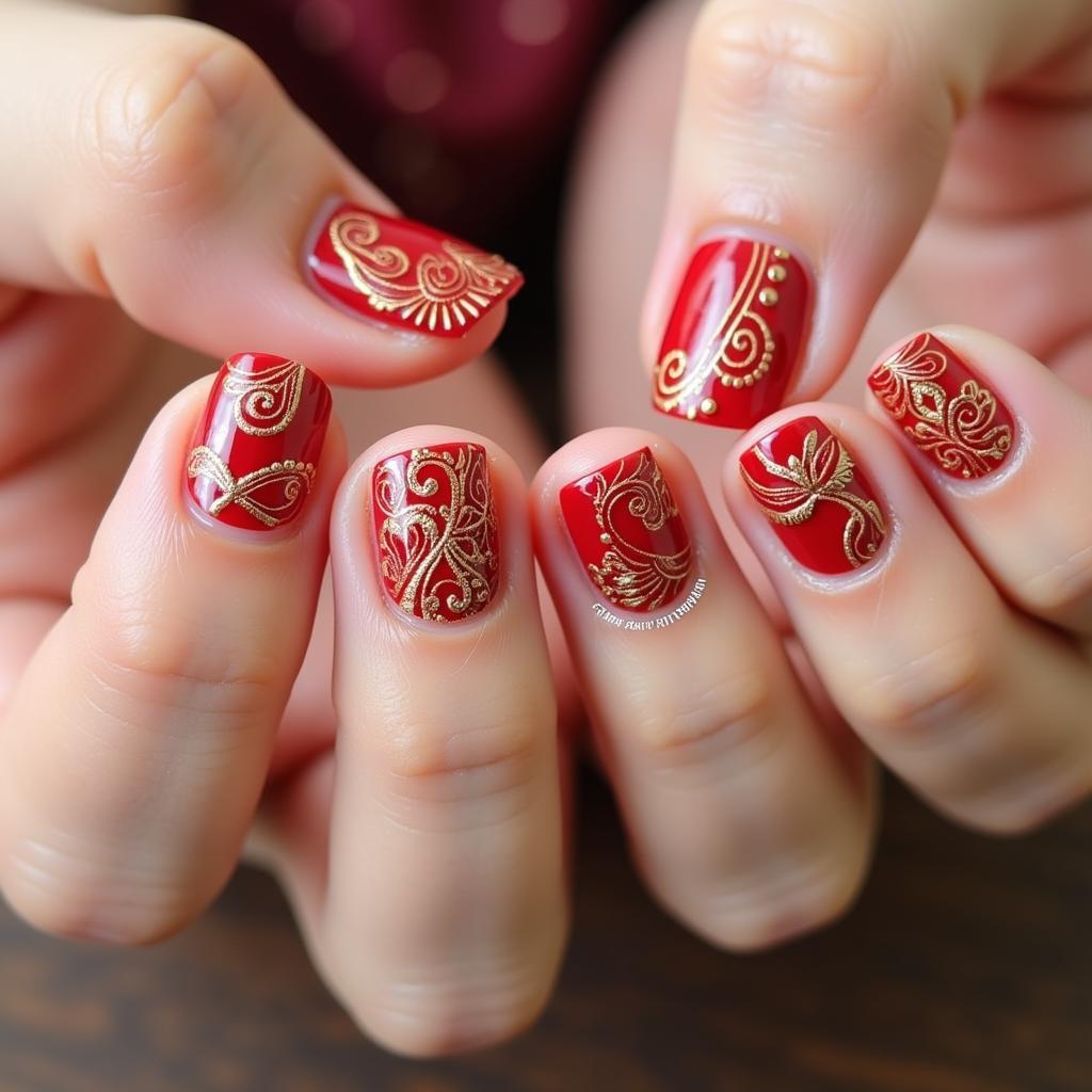 Traditional Henna Inspired Indian Bridal Nail Art