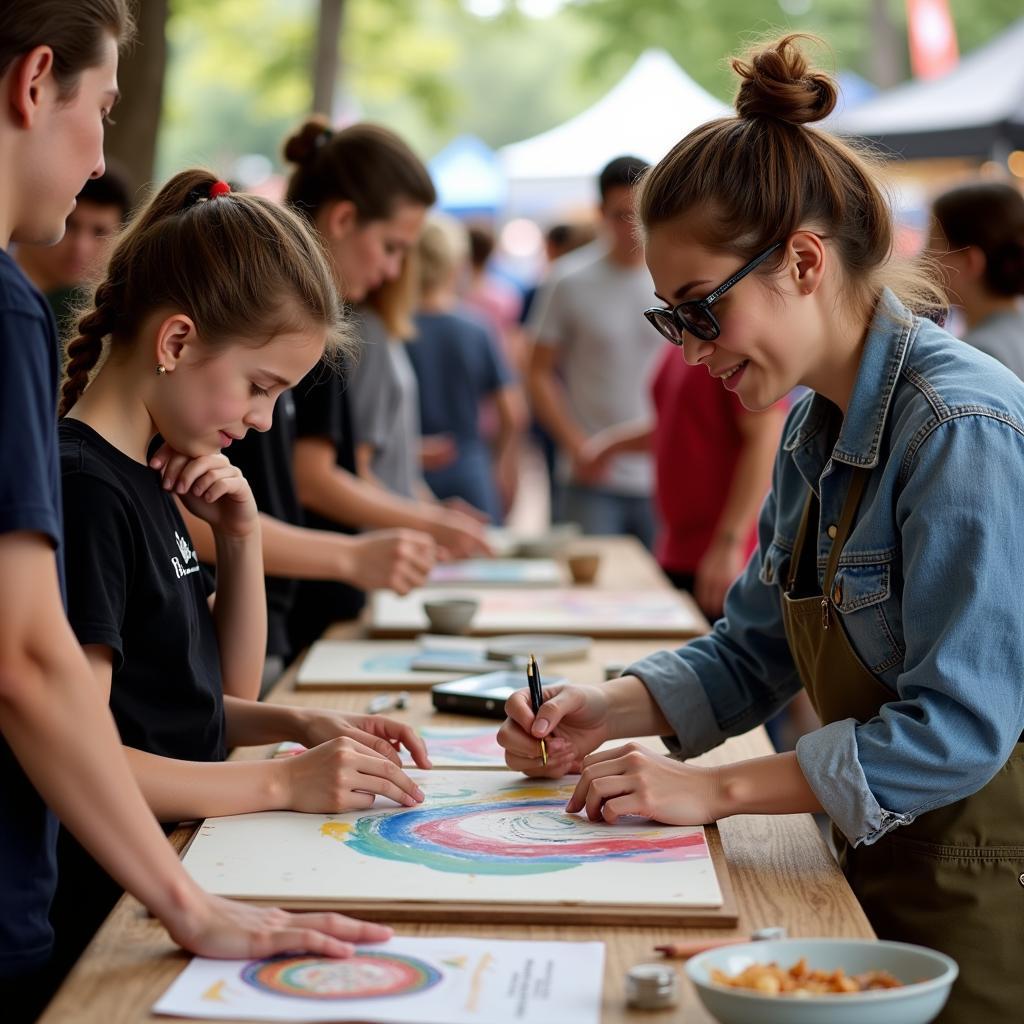 Artist demonstrating techniques at the Indian Wells Arts Festival at the Tennis Garden