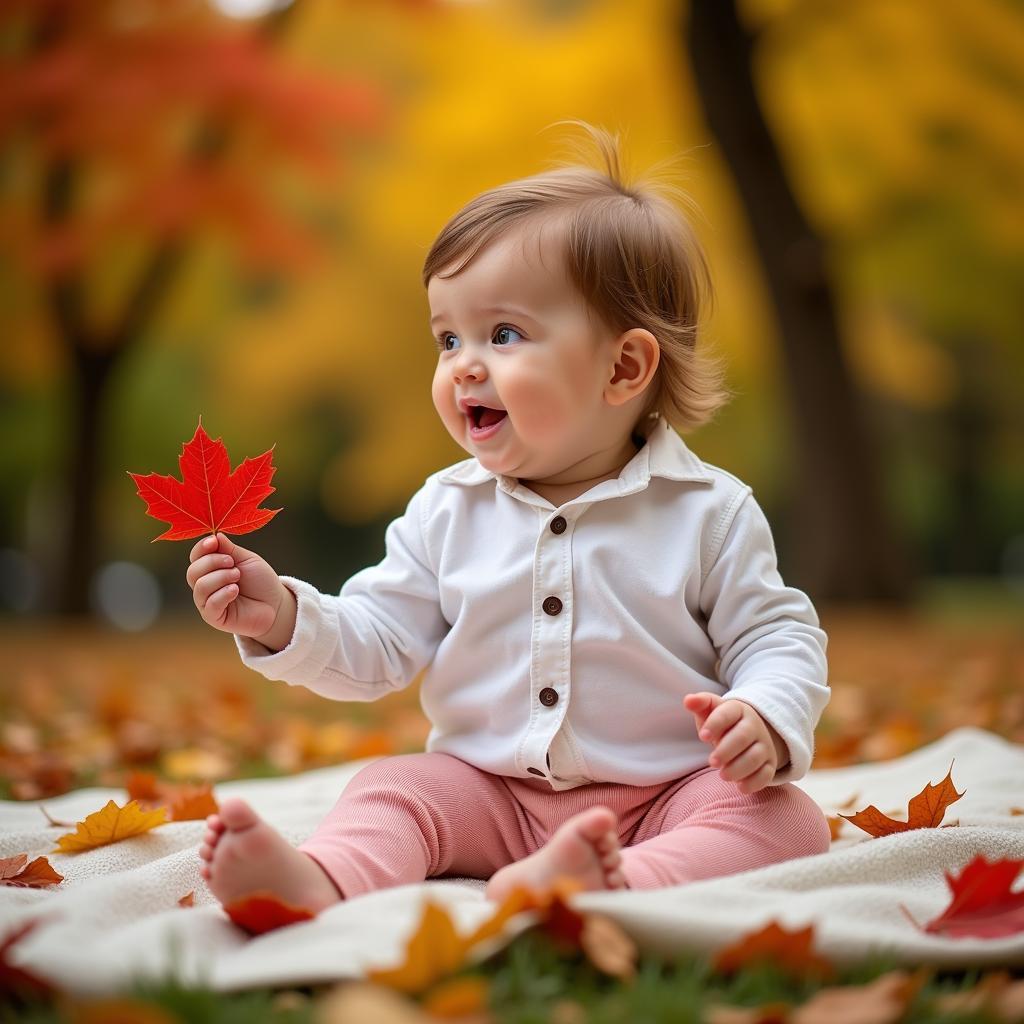 Infant Exploring Autumn Leaves