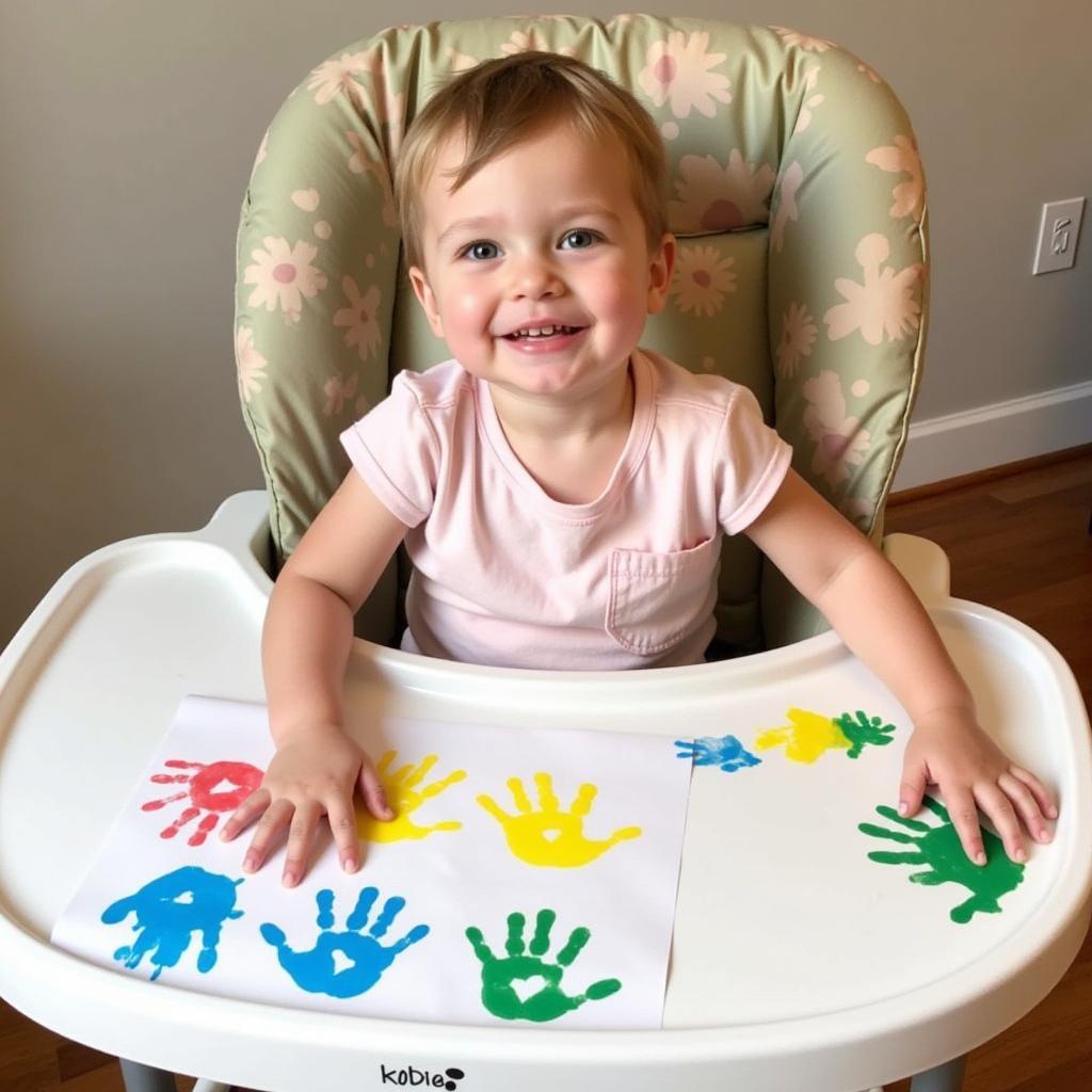 Infant playing with non-toxic finger paints