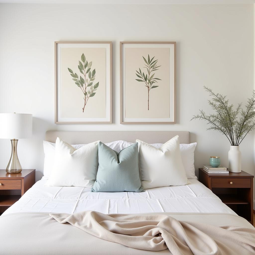 Inspire Wall Art: Calming Botanical Prints in a Bedroom