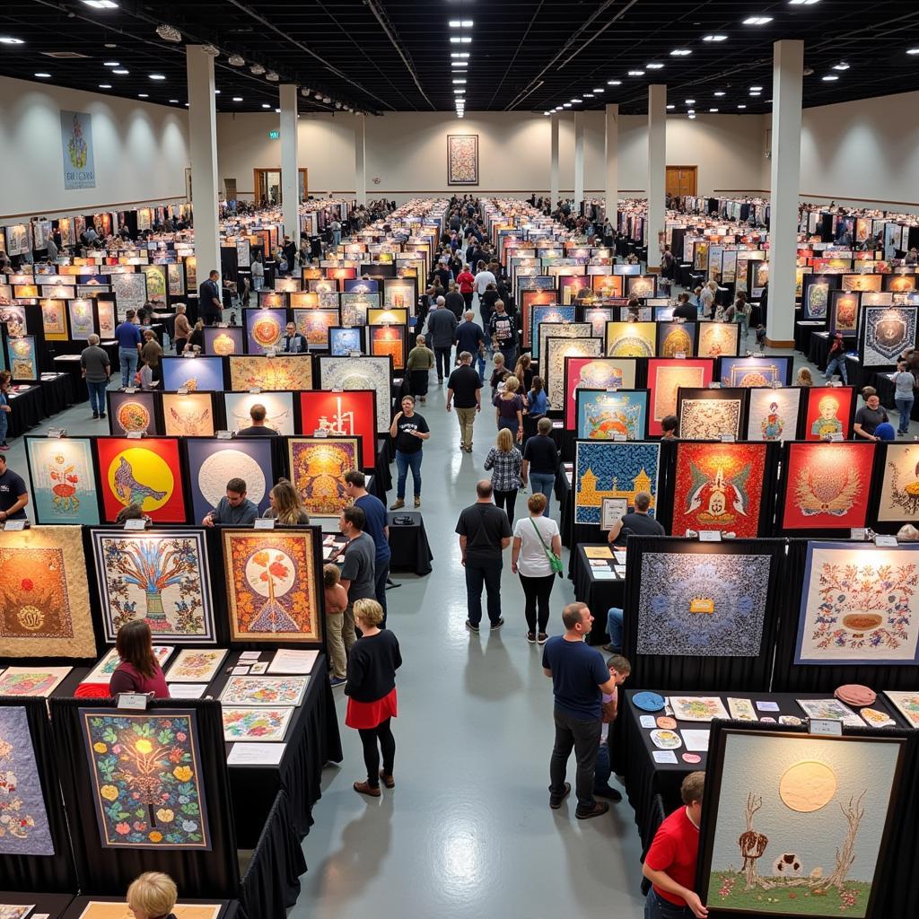 Vibrant Textile Display at an International Quilt and Fiber Arts Festival