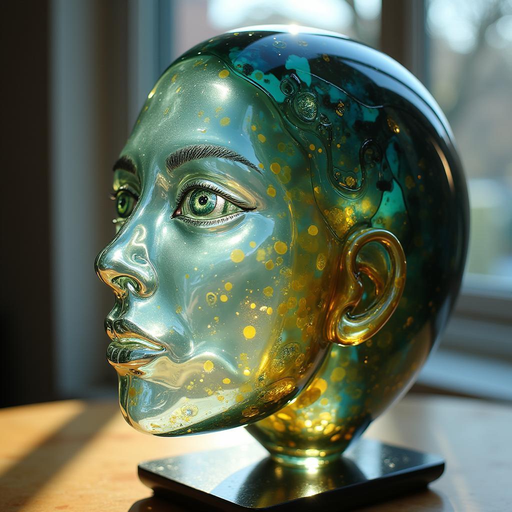 Intricate Glass Face Sculpture