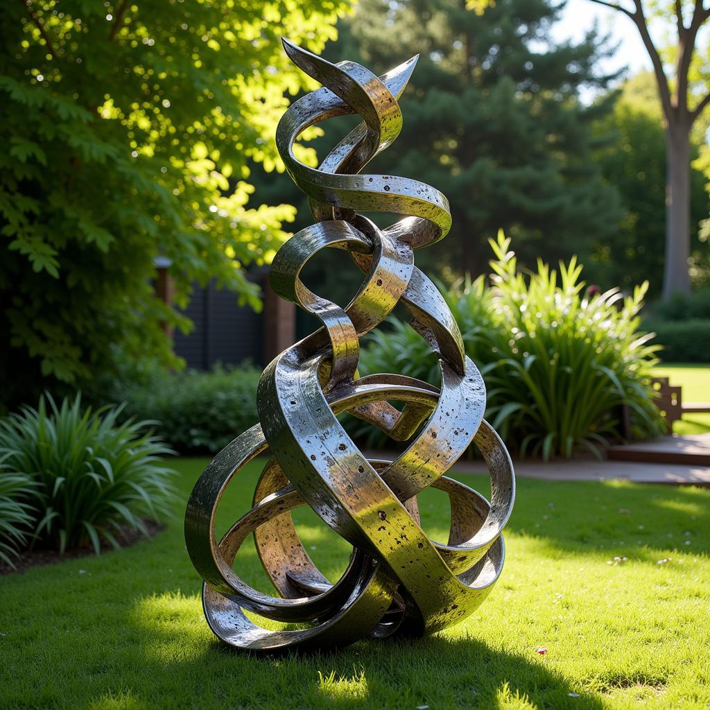 Intricate metal sculpture adorning a garden, showcasing the beauty and craftsmanship of metal art.