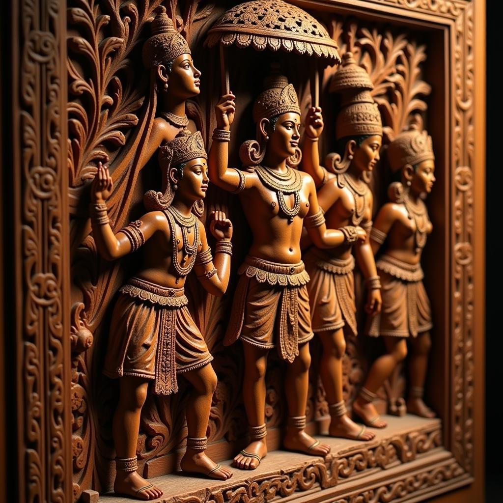 Intricate Wooden Carvings Wall Art India