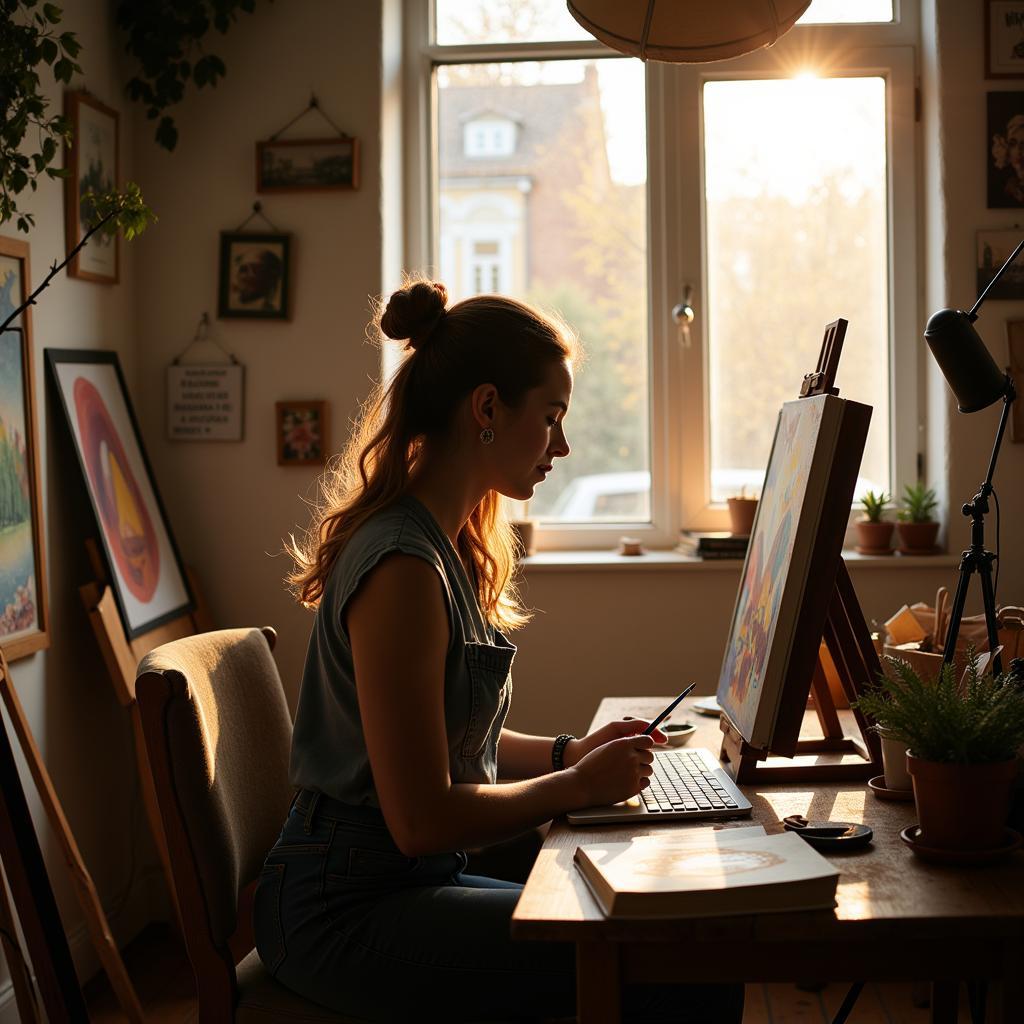 Introverted Artist Painting in Their Studio