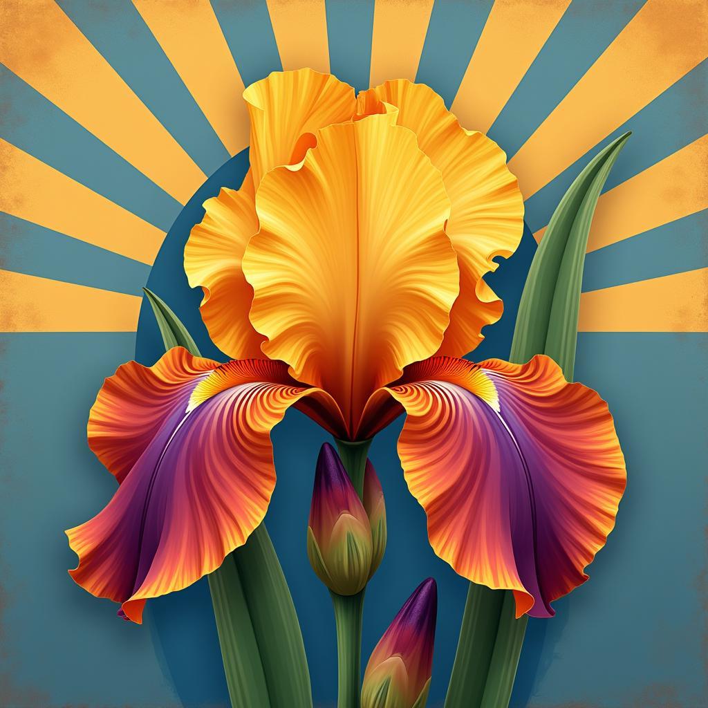 Digital painting of an iris flower in the Art Deco style