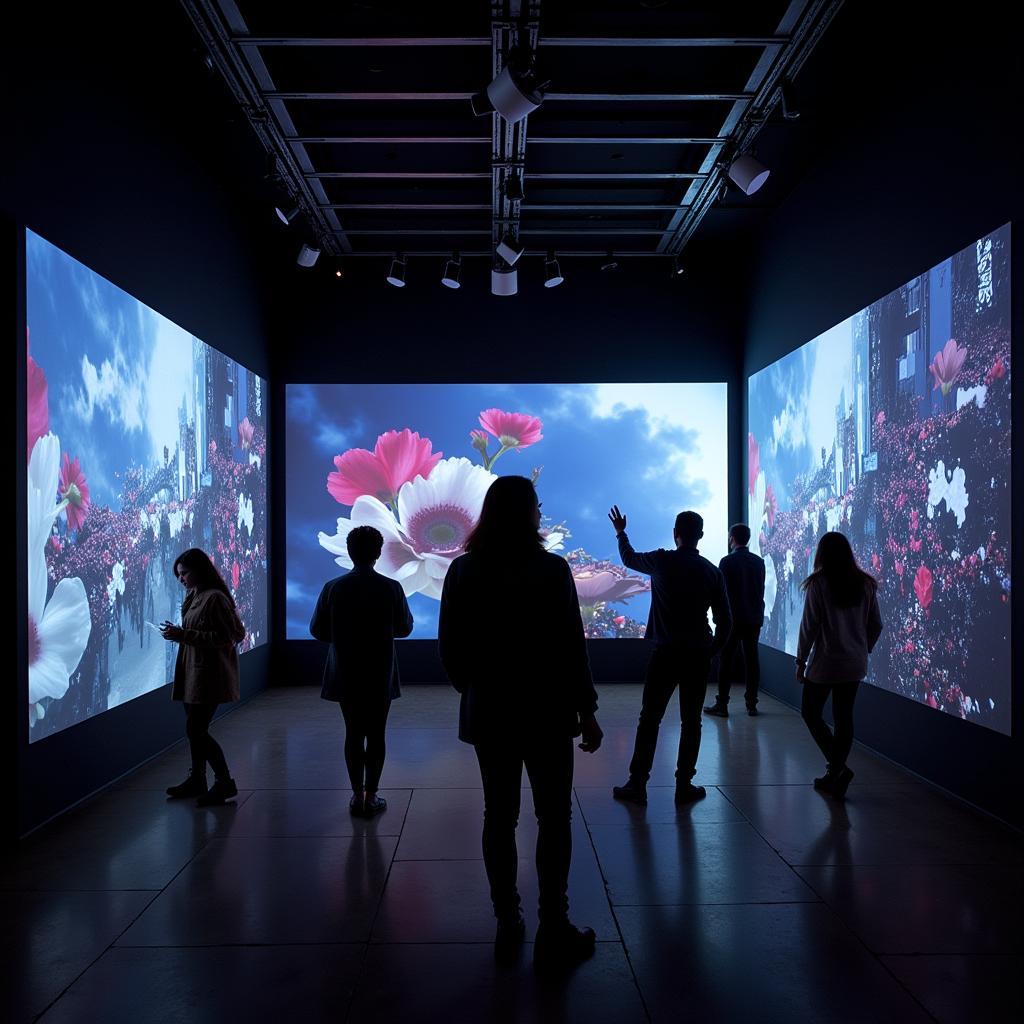 Interactive digital art installation by Javier Rodriguez engaging viewers through movement and sound.