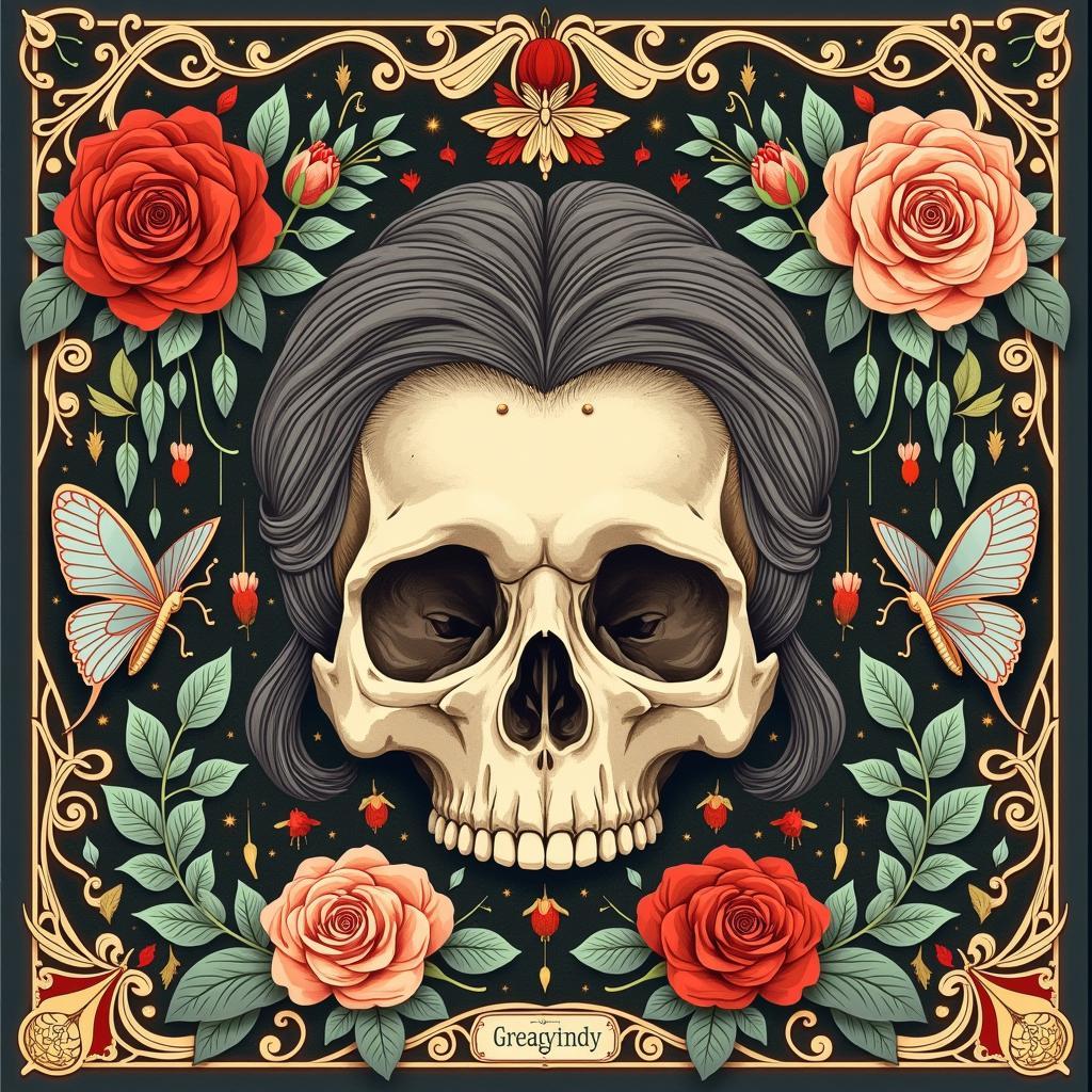 Recurring motifs in Jessicka Addams's art, such as skulls, flowers, and insects, representing themes of life, death, and regeneration.