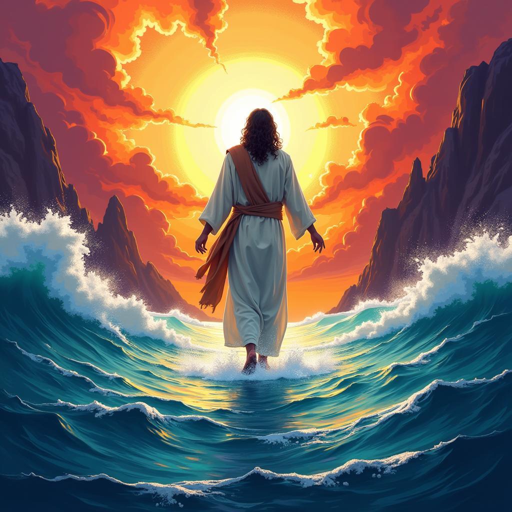 Abstract Digital Art of Jesus Walking on Water