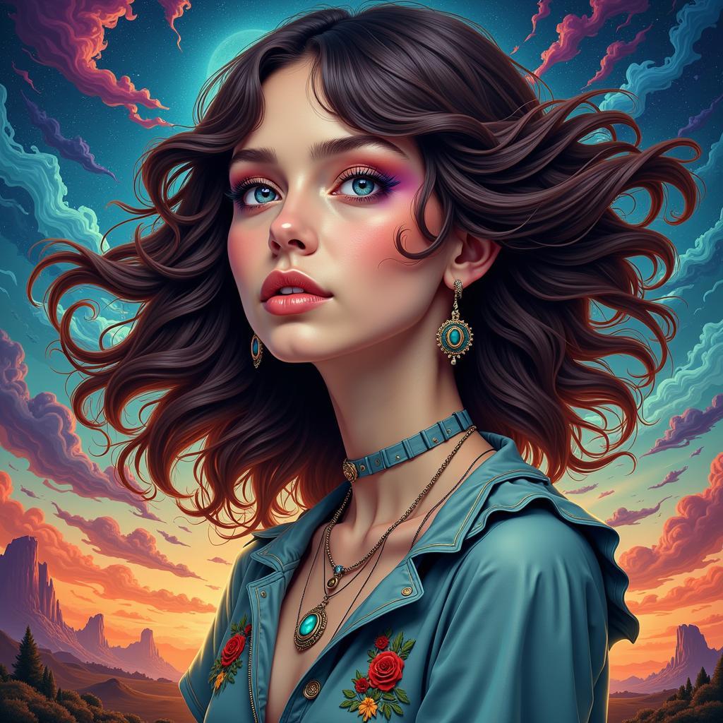 Surreal Portrait created using Jules Art techniques showcasing vibrant colors and dreamlike atmosphere