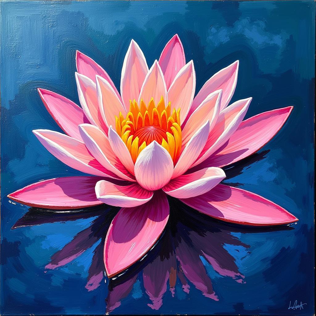 July Birth Flower Water Lily Acrylic Painting on Canvas