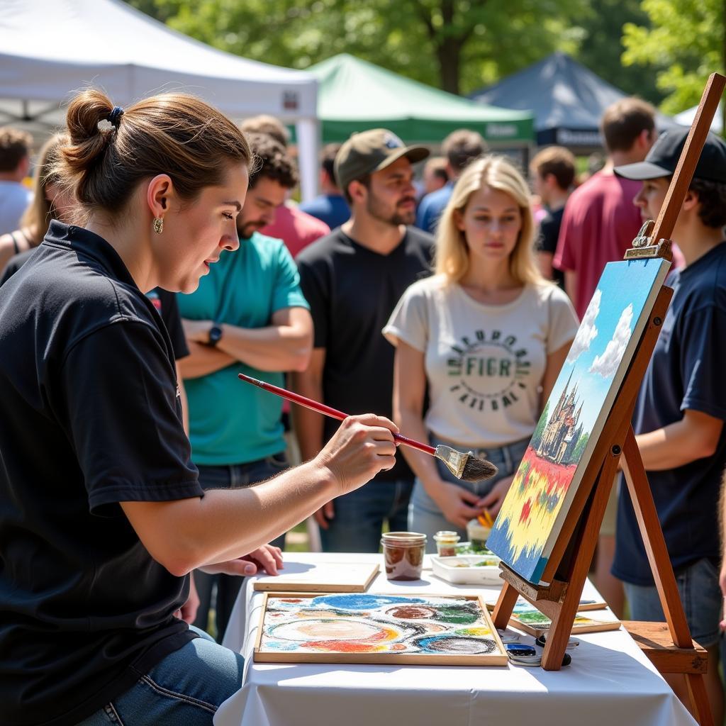 Artist demonstrating their work at Kalamazoo Art Festival