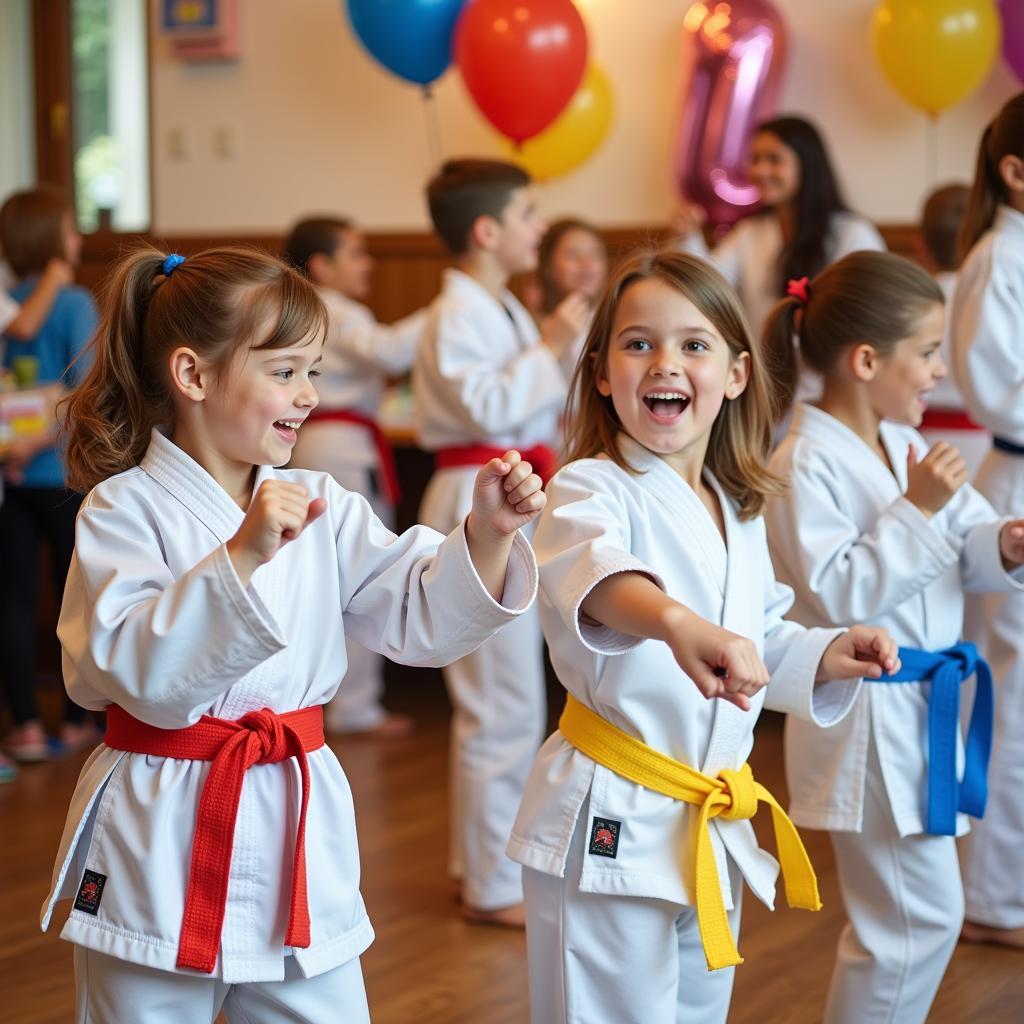 Kids enjoying a karate birthday party