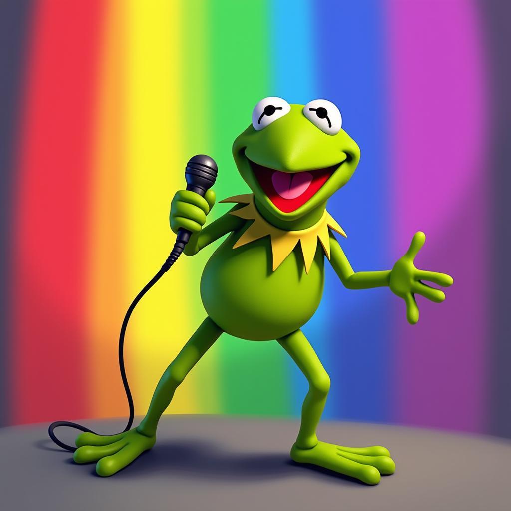 Kermit the Frog Digital Illustration Rainbow Background