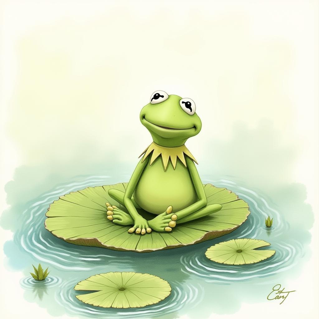 Kermit the Frog Watercolor Painting Lily Pad