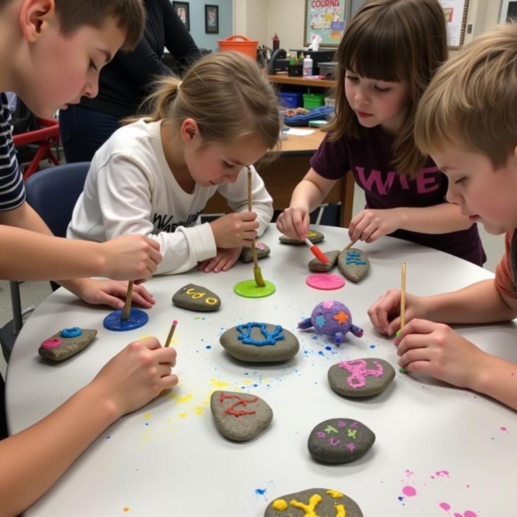 Children Creating Rock Art Inspired Paintings