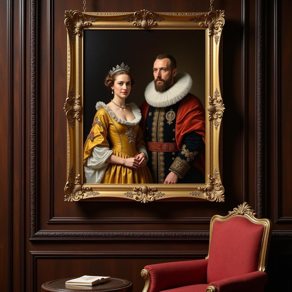 Classic portrait of a king and queen in ornate frames