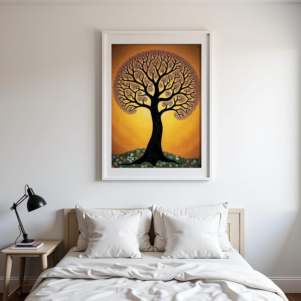 Klimt's Tree of Life Wall Art in a Modern Bedroom