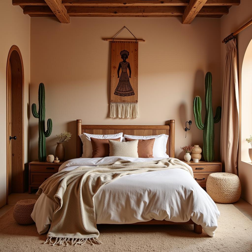 Kokopelli Wall Decor in a Desert-Themed Bedroom