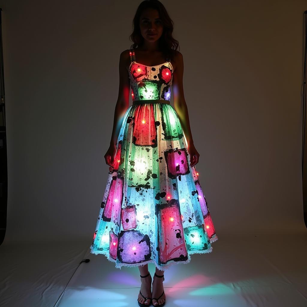 DIY Labo Art Dress created using recycled materials and LEDs