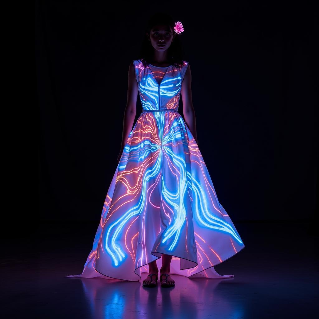 Interactive Labo Art Dress showcasing digital projections and sensor technology