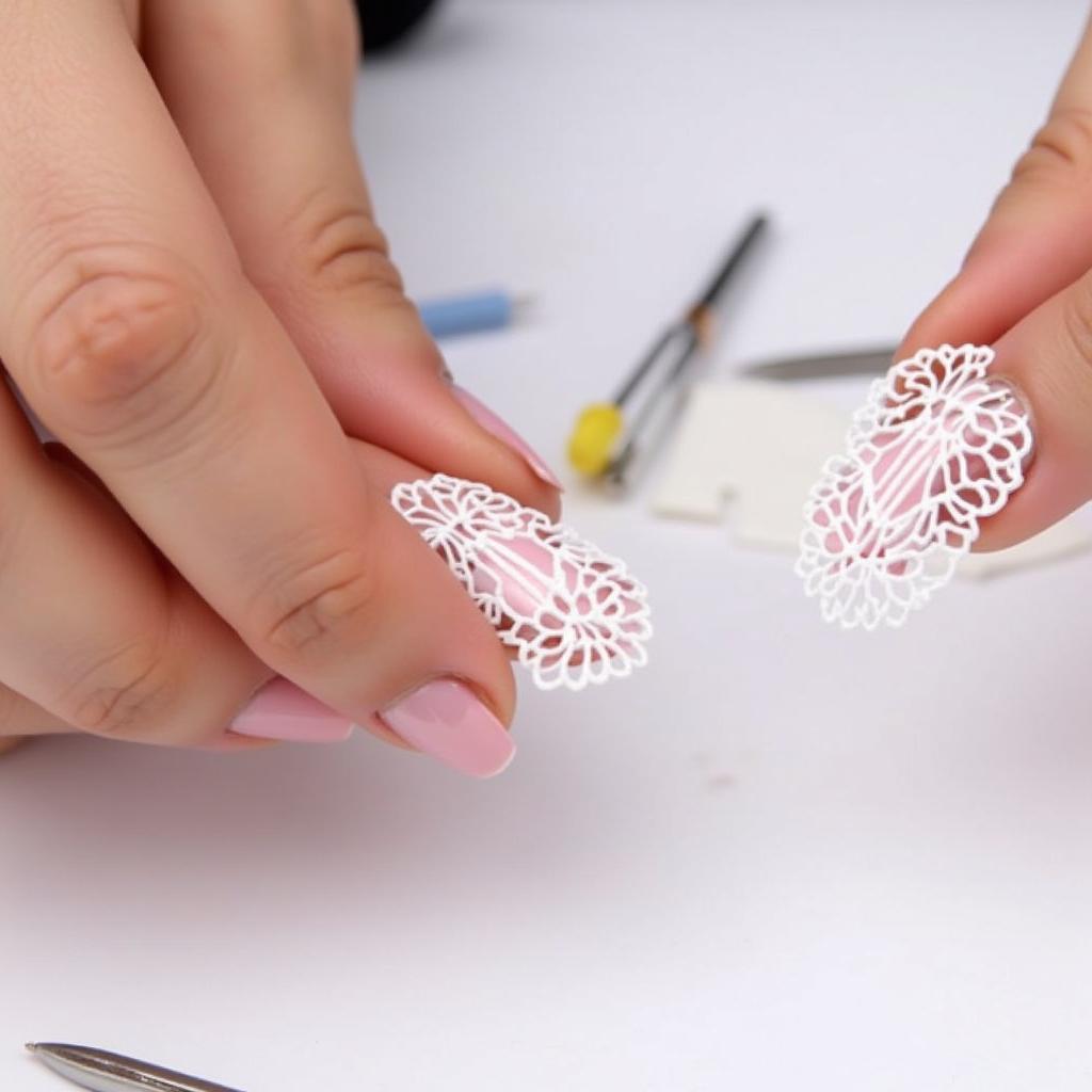 Applying Lace Nail Art Stickers