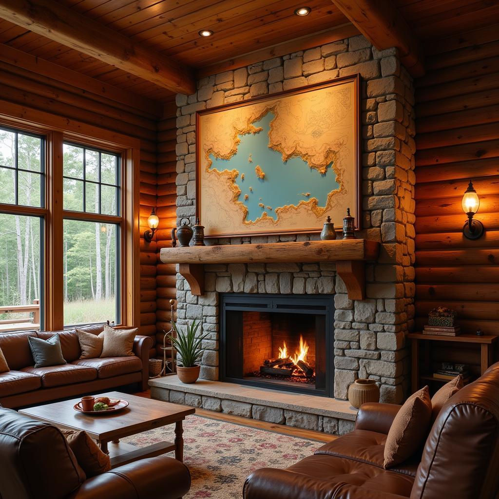 Rustic Cabin Decor with Lake Map Wall Art