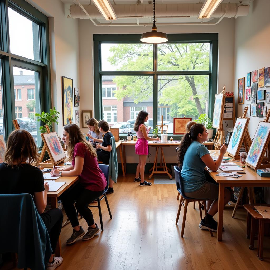 Students in an art class at a Lansing studio